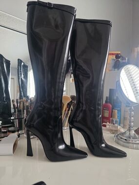 Saint Laurent Women’s Black High-Shine Knee-High Stiletto Boots